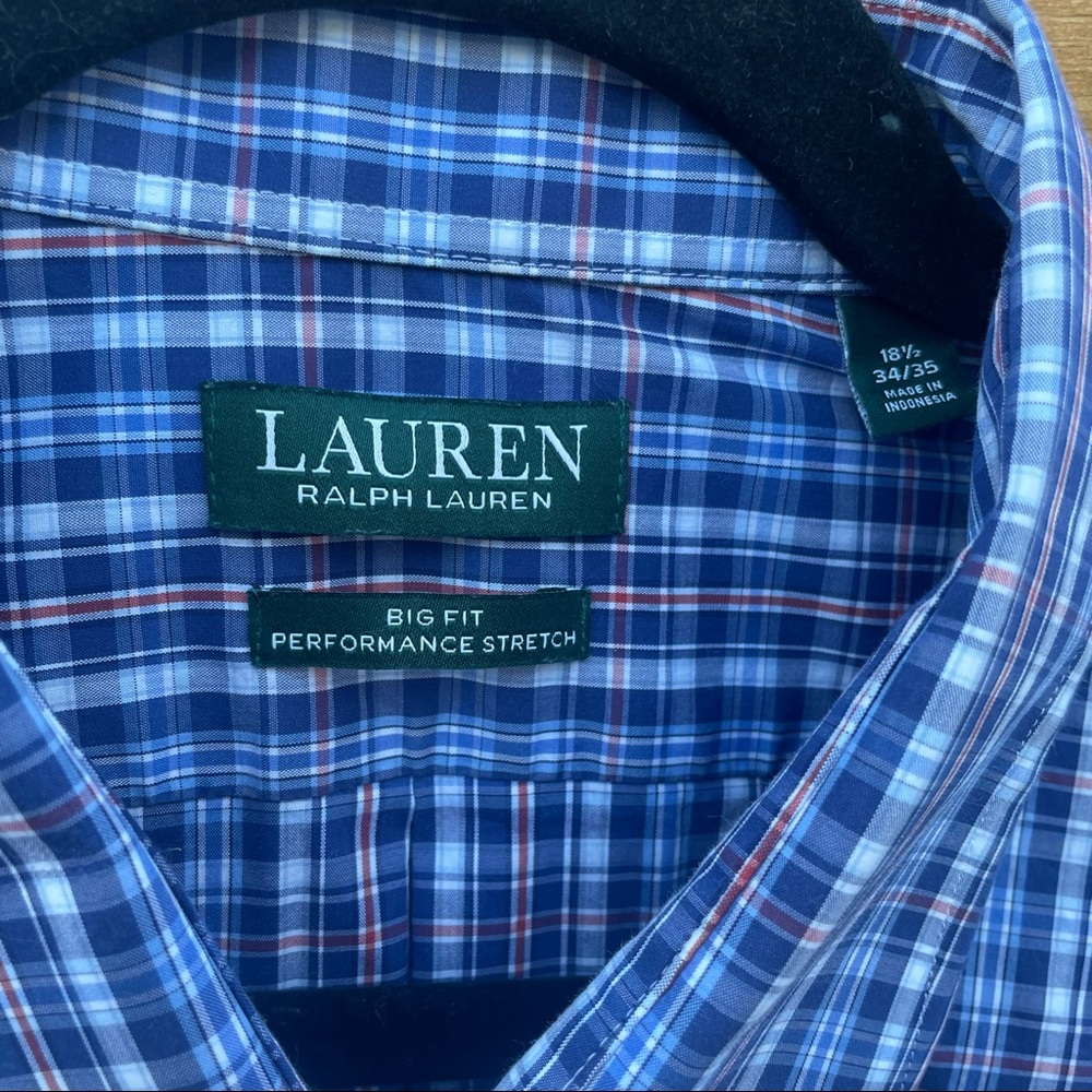 Ralph Lauren Mens Big Fit Performance Stretch Long Sleeve Shirt Size 181/2 34/35